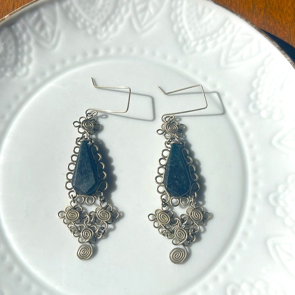 Oaxaca Handmade Silver & Black stone earrings